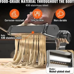 hushålls pastamaskin kit, manuell nudelmaskin, 9 justerbara tjocklekar, 2 olika bredder, lätt att använda