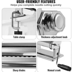 hushålls pastamaskin kit, manuell nudelmaskin, 9 justerbara tjocklekar, 2 olika bredder, lätt att använda