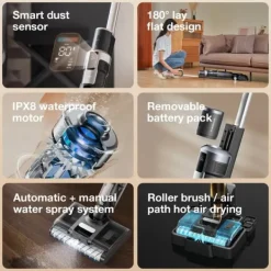 Golvdammsugare-HW9 Pro Max - 2‑i‑1 dammsugare och golvtvättare - Sladdlös - Smart LED-skärm - Självrengöring - 220–240 V - EU-kontakt