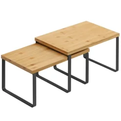 Hylla för köksbänken – 2-pack stapelbara och justerbara hyllor i trä och metall