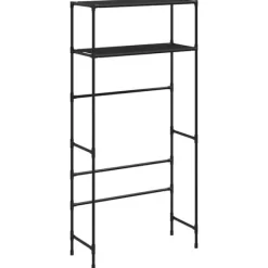 vidaXL Hylla för tvättmaskin med 2 hyllplan svart 69x28x143 cm järn