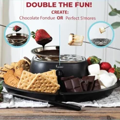 2-i-1 Elektrisk Fondue & Smores Maker Set – Smält Choklad, Inomhus Kit med 4 Grillpinnar & Avtagbara Brickor