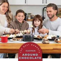 2-i-1 Elektrisk Fondue & Smores Maker Set – Smält Choklad, Inomhus Kit med 4 Grillpinnar & Avtagbara Brickor