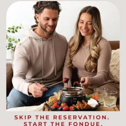 2-i-1 Elektrisk Fondue & Smores Maker Set – Smält Choklad, Inomhus Kit med 4 Grillpinnar & Avtagbara Brickor