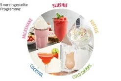 2-i-1 slush- och mjukglassmaskin SOFIE (vit, för 1 500 ml slush eller mjukglass, 150 watts kompressor)