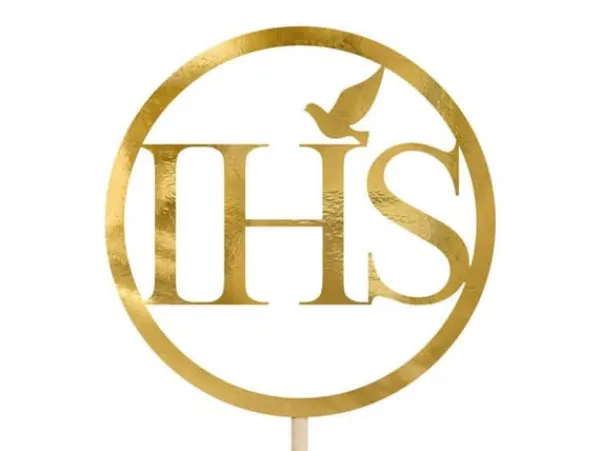 IHS tårtdekoration, guld, 22 cm