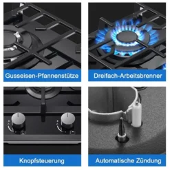Inbyggd Gaskök, Dubbelbränsle Stöd, Lätt att Rengöra Glaslock, Elektronisk Tändning