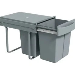 Källsorteringskärl-Inbyggd soptunna för underskåp - Utdragbar dubbel modell - 2x20 L - 2 Avtagbara behållare - Smidigt utdrag - Lock med diamantmönster - Grå