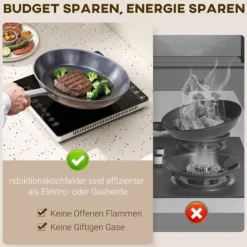 Spishällar-Induktionshäll portabel 1 zon – 2000 W, 10 effekt/temperatur, timer, barnlås, svart