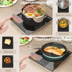 Induktionshäll portabel 1 zon – 2000 W, 10 effekt/temperatur, timer, barnlås, svart