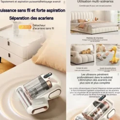 Handdammsugare-INN Dammsugare mot kvalster 13000 pa Dual-Cyclonic filtreringssystem med LED-display för sängar, textilier och soffmöbler