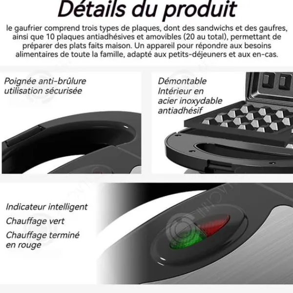 INN Gaufrier 10 i 1 750W 10 typer grillpanna non-stick lätt att rengöra idealisk present flera alternativ för frukost