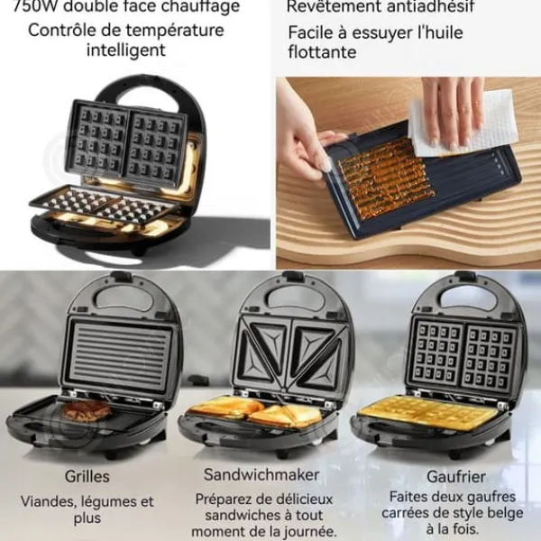 INN Gaufrier 10 i 1 750W 10 typer grillpanna non-stick lätt att rengöra idealisk present flera alternativ för frukost