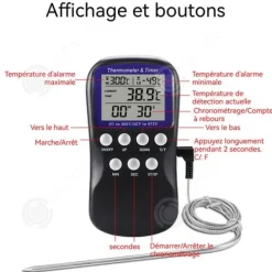 Matlagningstermometrar-INN Kökstermometer 7,2x2x14,5cm Lätt att använda med intelligent digital display och nedräkningsalarm Svart