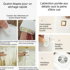 INN Litet bärbart torkskåp 16x8x8cm Automatisk stopp Fällbar Lätt att transportera Avtagbar för rengöring Vit Torktumlare