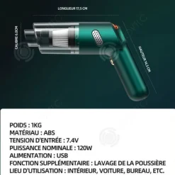 Handdammsugare-INN Minidammsugare 10000Pa 120W Minibildammsugare Professionell dammsugare Handhållen sladdlös Kraftfull för bil på kontoret