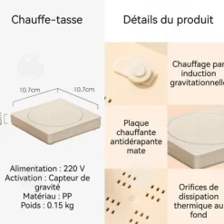 Dryckvärmare-INN Tassevärmare 10,7 x 10,7 x 2 cm Gravitationell uppvärmning Oavsett koppens form Tyst uppvärmning Hållbar Vit