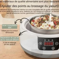 INN Yoghurtmaskin 1.2l med 5 skålar och 1 rostfri skål, justerbar temperatur för att göra yoghurt och hålla varm yoghurtmaskin