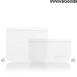 Matförvaringspåsar-InnovaGoods IG816049 Set med 10 återanvändbara påsar för matfreco, Transparent, 5 x 12 cm inklusive 5 skålar på 21,5 x 18 cm