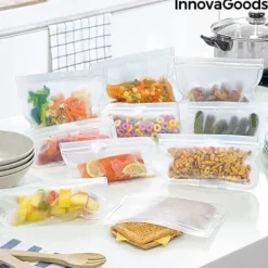 Matförvaringspåsar-InnovaGoods IG816049 Set med 10 återanvändbara påsar för matfreco, Transparent, 5 x 12 cm inklusive 5 skålar på 21,5 x 18 cm