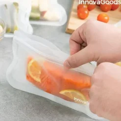 Matförvaringspåsar-InnovaGoods IG816049 Set med 10 återanvändbara påsar för matfreco, Transparent, 5 x 12 cm inklusive 5 skålar på 21,5 x 18 cm