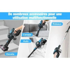 INSE 50KPa sladdlös kvastdammsugare, 250W, 6-i-1 påslös sladdlös kvastdammsugare, blå, 55 min batteritid