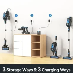 Handdammsugare-INSE sladdlös kvastdammsugare för djurhår, mattor, bil.blå,6 i 1,65 DB, 55 min autonomi,50KPa,250W