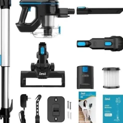 Handdammsugare-INSE sladdlös kvastdammsugare för djurhår, mattor, bil.blå,6 i 1,65 DB, 55 min autonomi,50KPa,250W