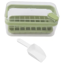 Isbitsform med lätt öppning, plast, 32 galler, isbricka med lock, skopa för frys, grön
