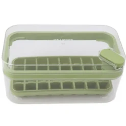 Isbitsform med lätt öppning, plast, 32 galler, isbricka med lock, skopa för frys, grön