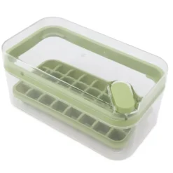 Isbitsform med lätt öppning, plast, 32 galler, isbricka med lock, skopa för frys, grön