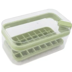 Isbitsform med lätt öppning, plast, 32 galler, isbricka med lock, skopa för frys, grön