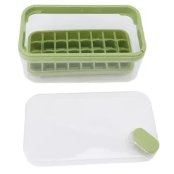 Isbitsform med lätt öppning, plast, 32 galler, isbricka med lock, skopa för frys, grön