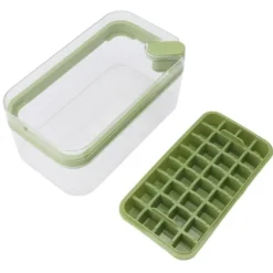 Isbitsform med lätt öppning, plast, 32 galler, isbricka med lock, skopa för frys, grön
