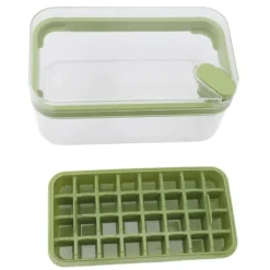 Isbitsform med lätt öppning, plast, 32 galler, isbricka med lock, skopa för frys, grön