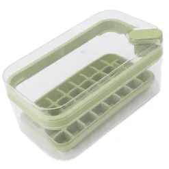 Isbitsform med lätt öppning, plast, 32 galler, isbricka med lock, skopa för frys, grön