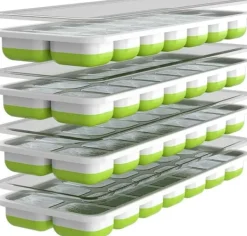 Isformar-Isbitsformar 4 Set med islåda och isskopa - Flexibel bas för att trycka ut isbitar - Spara frysutrymme med stapelbart lock