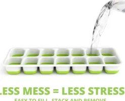 Isformar-Isbitsformar 4 Set med islåda och isskopa - Flexibel bas för att trycka ut isbitar - Spara frysutrymme med stapelbart lock