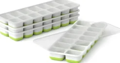 Isformar-Isbitsformar 4 Set med islåda och isskopa - Flexibel bas för att trycka ut isbitar - Spara frysutrymme med stapelbart lock