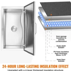 Ishink & Kylare-Ishink 24x20x15, Drop in Ice Chest, i rostfritt stål med lock