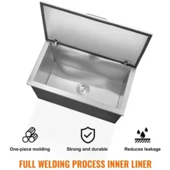 Ishink & Kylare-Ishink 24x20x15, Drop in Ice Chest, i rostfritt stål med lock