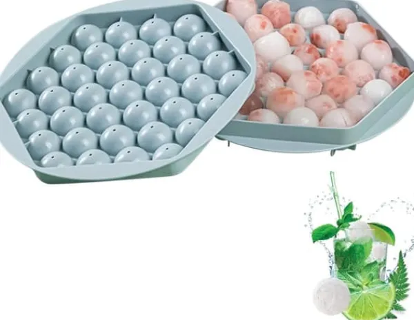 Iskubbricka med lock, babygröt, frysbehållare, 37 iskuber, iskubbrickor, iskubbricka för babygröt, fruktig iskubmaskin (blå)