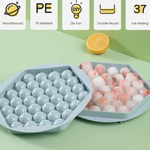 Iskubbricka med lock, babygröt, frysbehållare, 37 iskuber, iskubbrickor, iskubbricka för babygröt, fruktig iskubmaskin (blå)