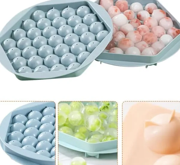 Iskubbricka med lock, babygröt, frysbehållare, 37 iskuber, iskubbrickor, iskubbricka för babygröt, fruktig iskubmaskin (blå)