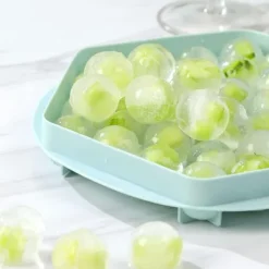 Iskubbricka med lock, babygröt, frysbehållare, 37 iskuber, iskubbrickor, iskubbricka för babygröt, fruktig iskubmaskin (blå)