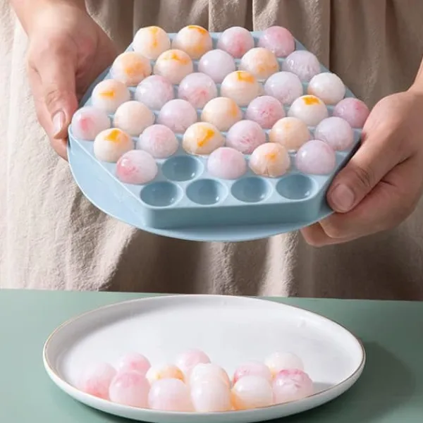 Iskubbricka med lock, babygröt, frysbehållare, 37 iskuber, iskubbrickor, iskubbricka för babygröt, fruktig iskubmaskin (blå)