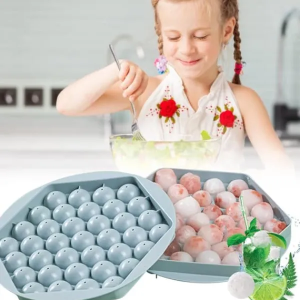 Iskubbricka med lock, babygröt, frysbehållare, 37 iskuber, iskubbrickor, iskubbricka för babygröt, fruktig iskubmaskin (blå)