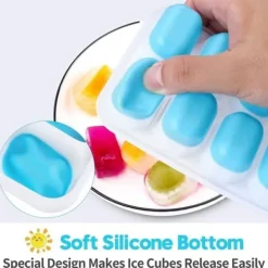 Isformar-Iskubbrickor i silikon med lock, platsbesparande och stapelbara, Lätt att ta bort fyrkantiga iskubbrickor, blå/grön, 4-pack
