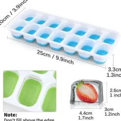 Isformar-Iskubbrickor i silikon med lock, platsbesparande och stapelbara, Lätt att ta bort fyrkantiga iskubbrickor, blå/grön, 4-pack