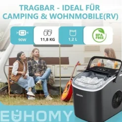 Ismaskin - EUHOMY - Svart - 12 kg/24 h - Självrengörande - Bärhandtag